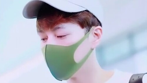 徐海乔青蛙体恤搭配绿色口罩，可爱又清新~