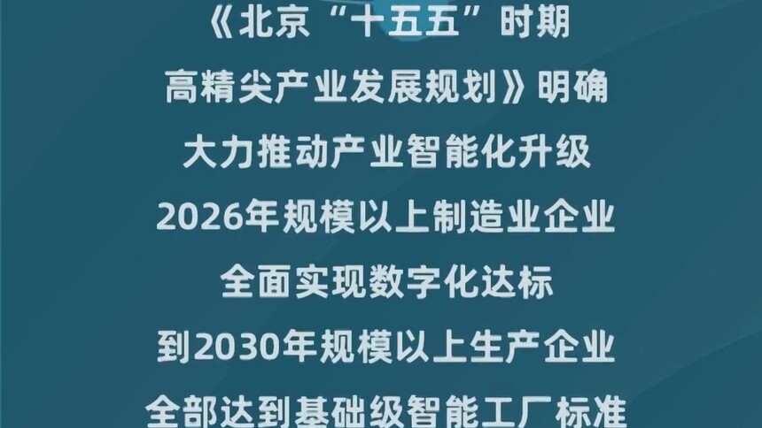 北京规划2030年规上生产企业全部达到基础级智能工厂