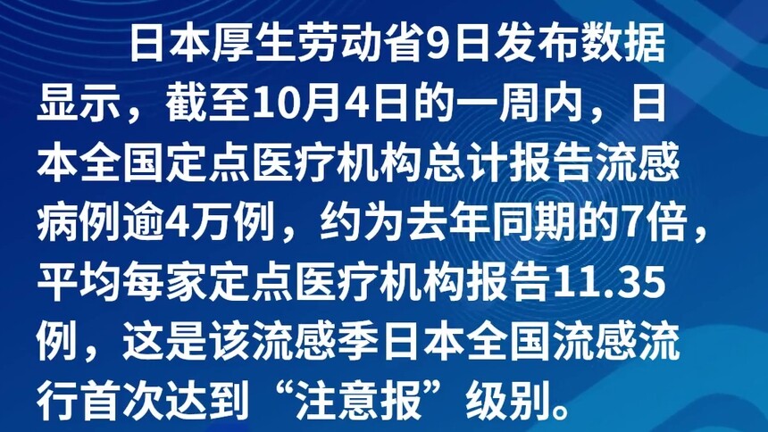日本一周报告流感病例超4万 为去年同期7倍